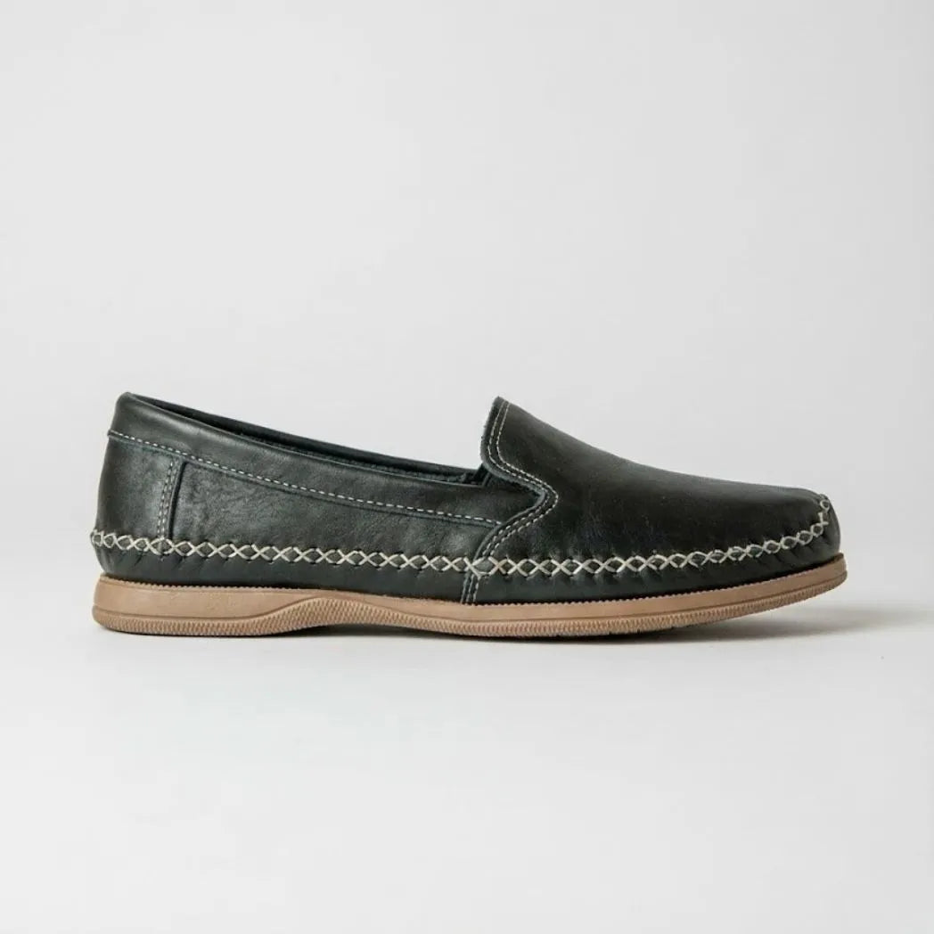 Mocassim Cognac de Couro Preto
