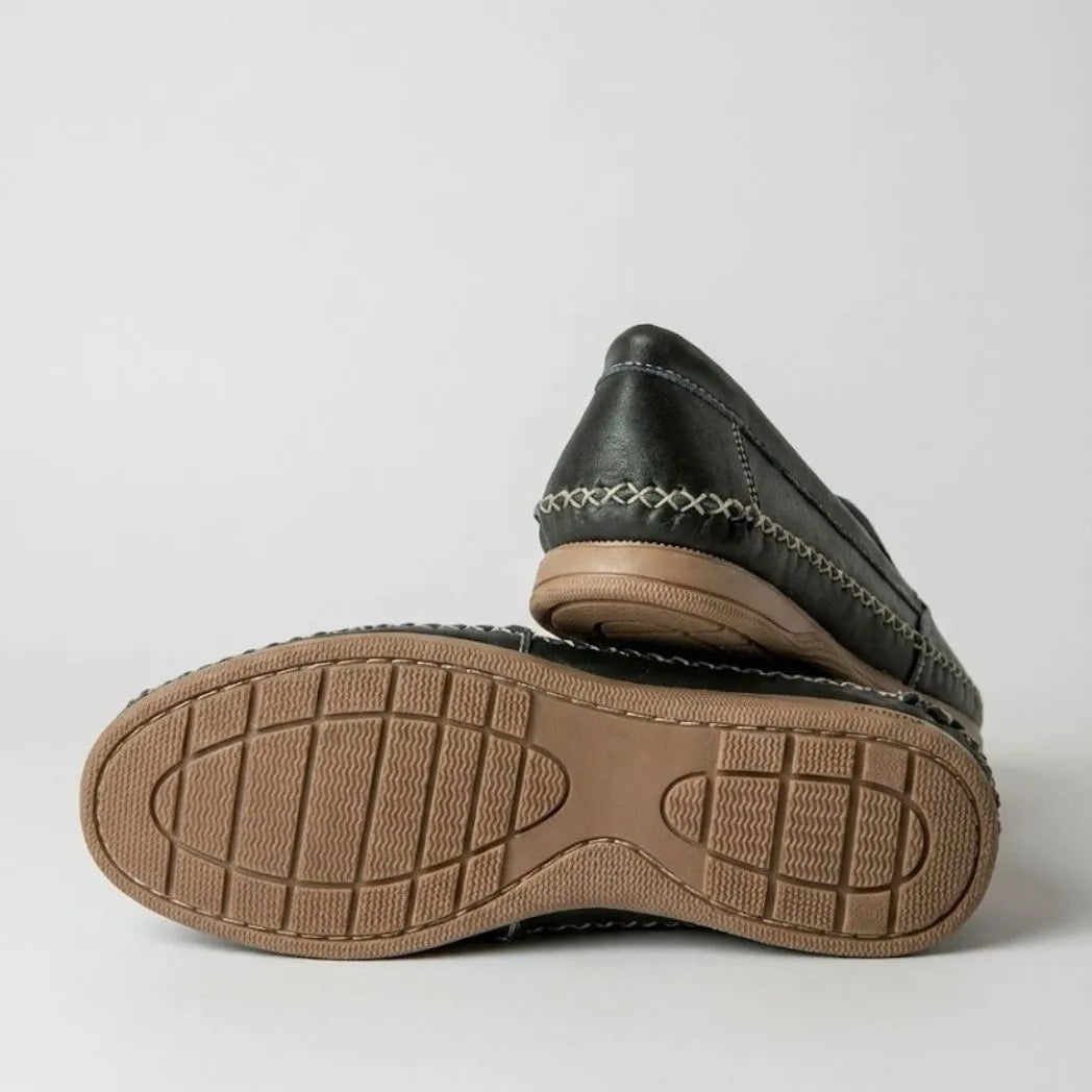 Mocassim Cognac de Couro Preto