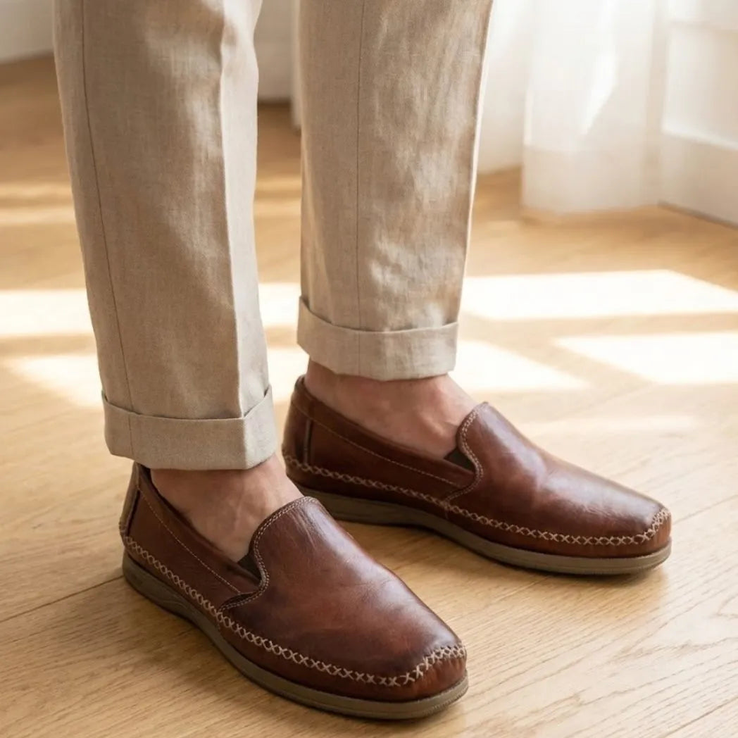 Mocassim Cognac de Couro Vermelho