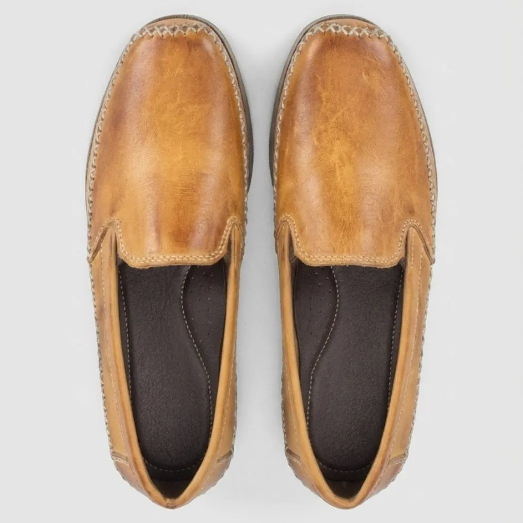 Mocassim Cognac de Couro Bege