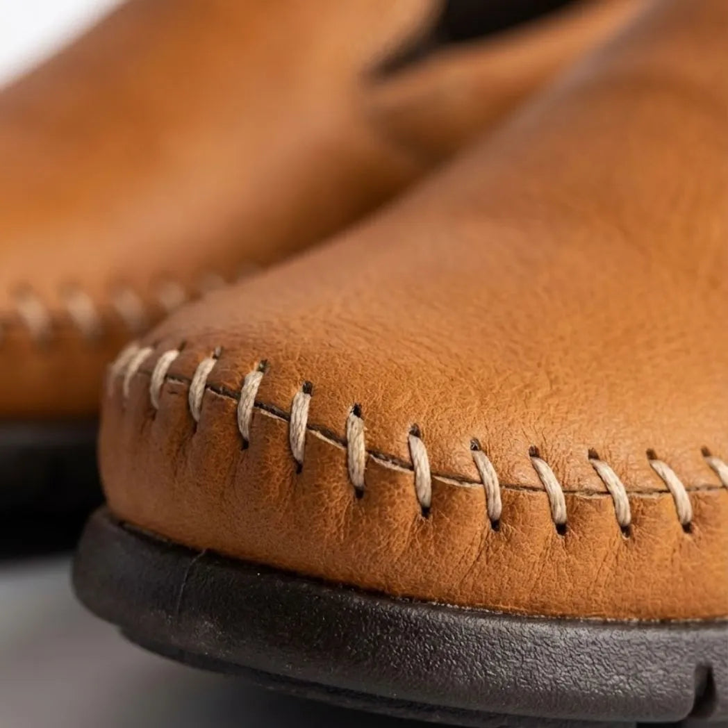 Mocassim Cognac de Couro Laranja