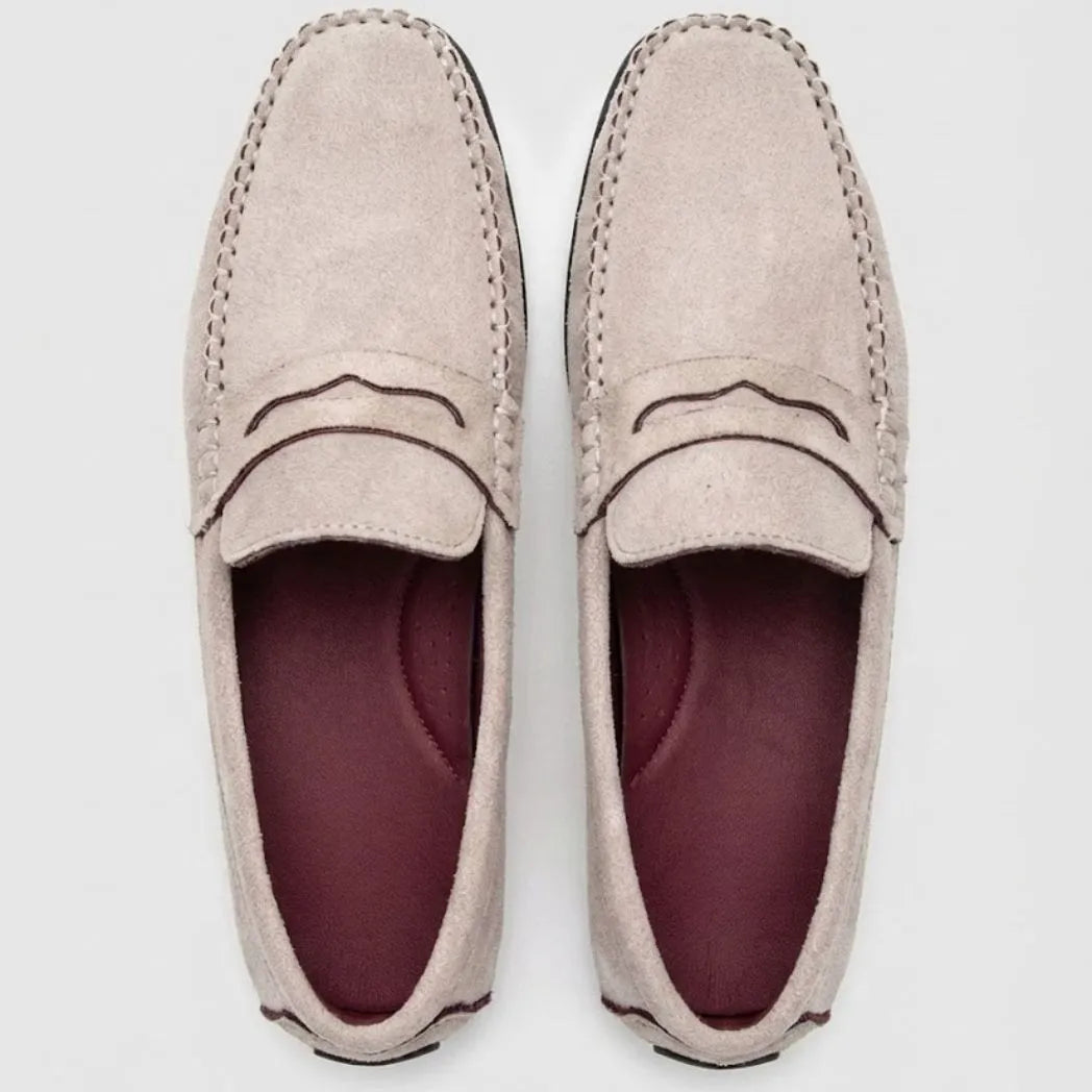 Mocassim Driver de Camurça Capri Tobacco Branco