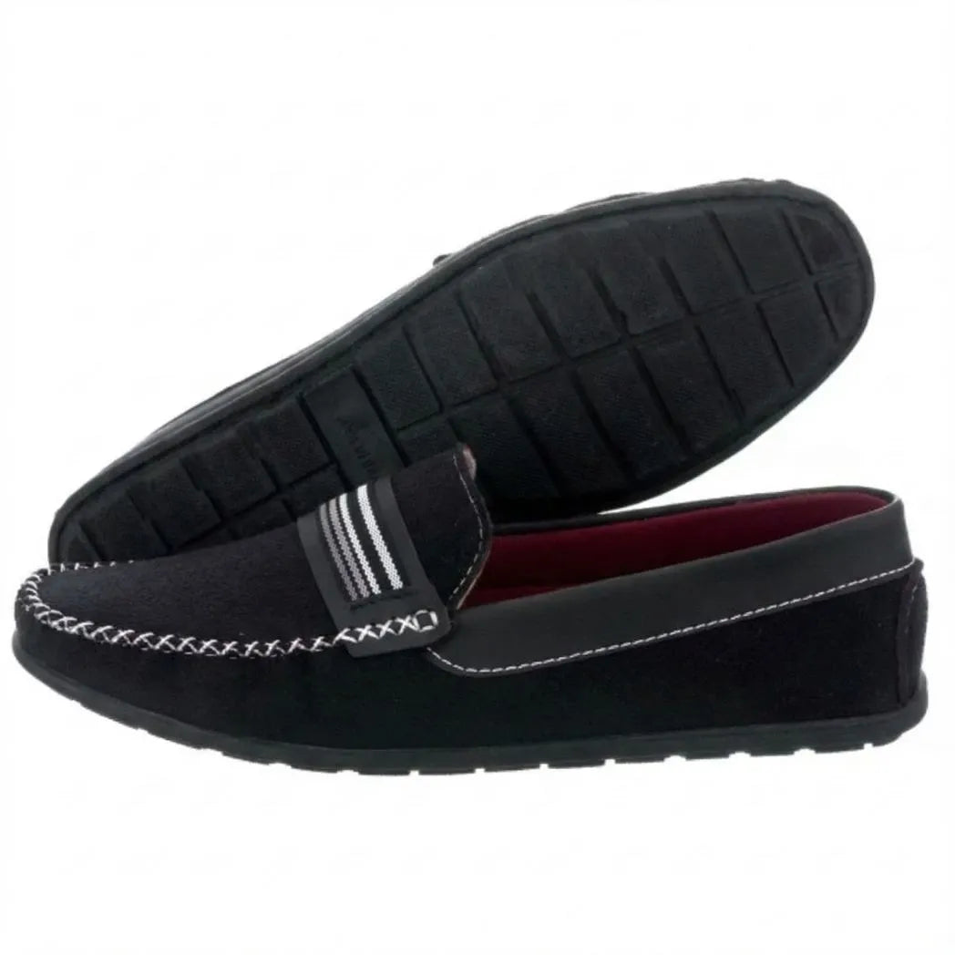 Mocassim Driver de Camurça Stripes Preto