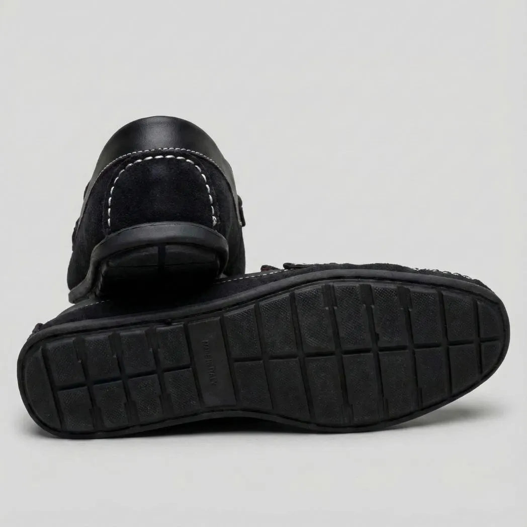 Mocassim Driver de Camurça Stripes Preto