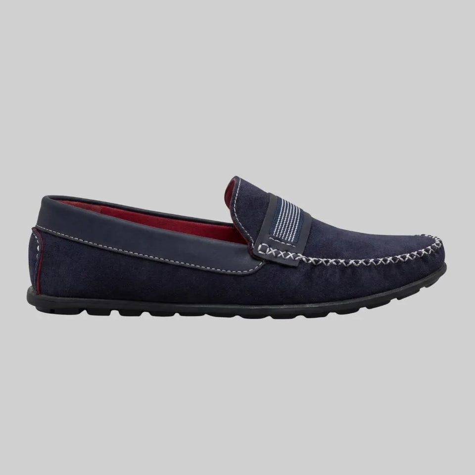 Mocassim Driver de Camurça Stripes Azul