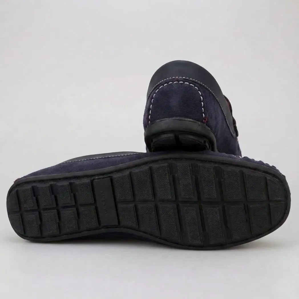 Mocassim Driver de Camurça Stripes Azul
