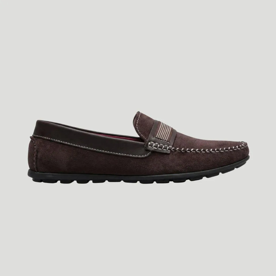 Mocassim Driver de Camurça Stripes Marrom Escuro