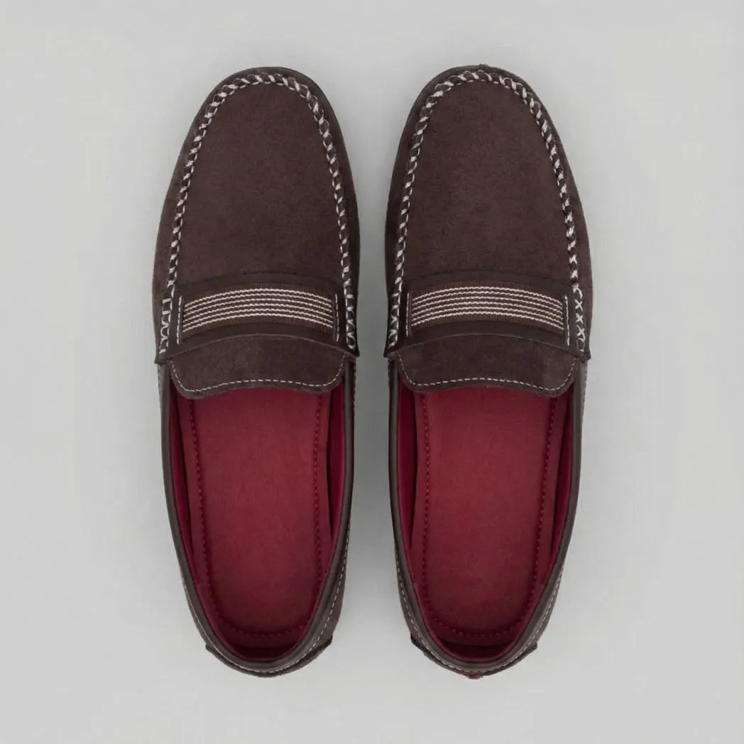 Mocassim Driver de Camurça Stripes Marrom Escuro