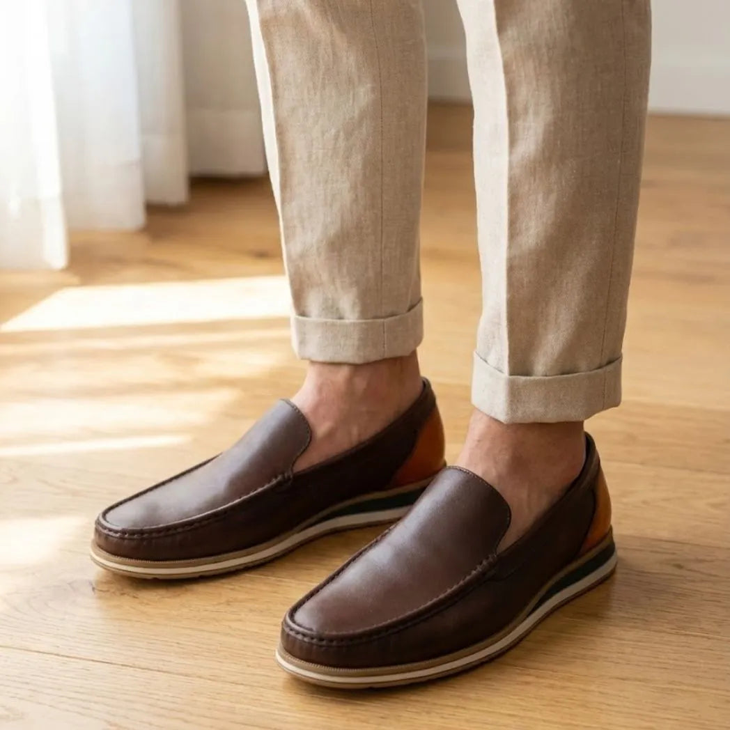 Mocassim Loafer de Couro Contrast Marrom