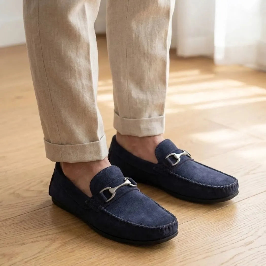 Mocassim Milano Driver Azul com Fivela