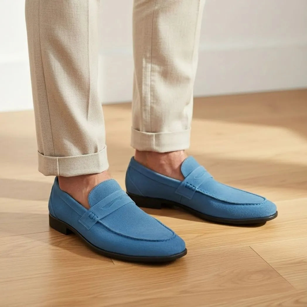Mocassim Penny Loafer Milano Cognac Azul