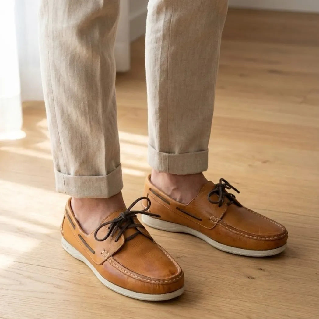 Mocassim Sider de Couro Bege