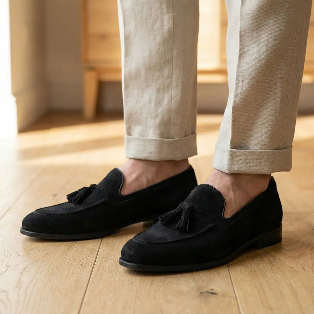 Mocassim Tassel de Camurça Premium Preto