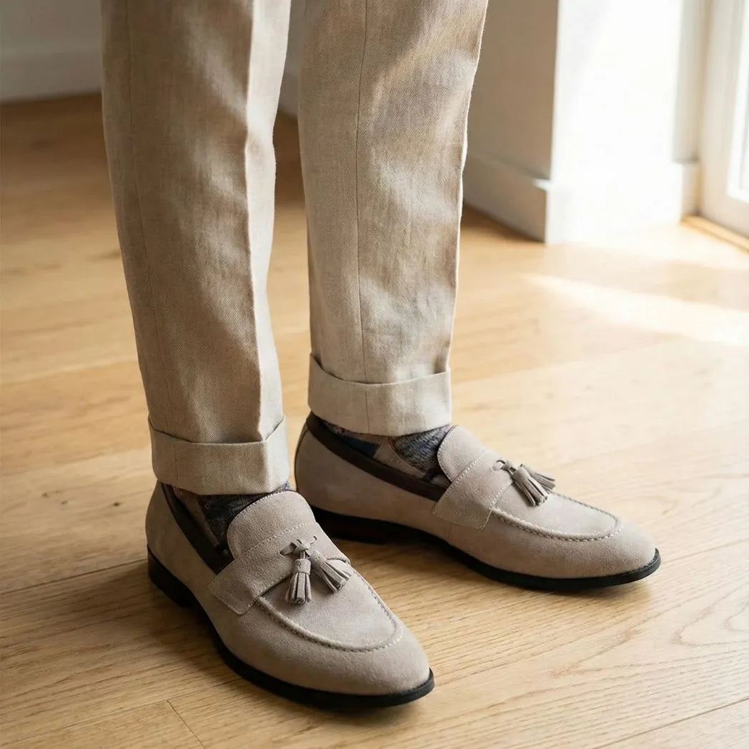 Mocassim Tassel de Camurça Premium Bege
