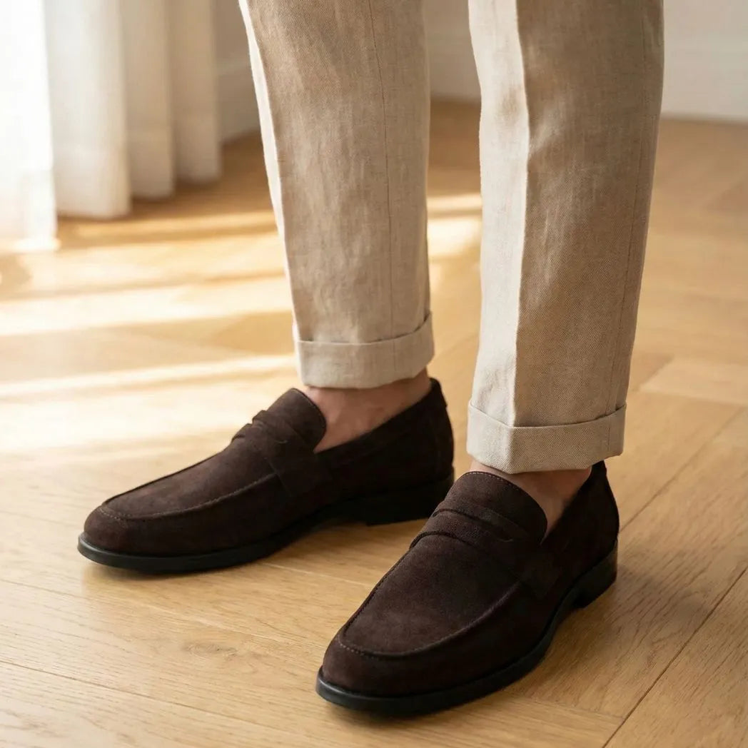 Mocassim Turim Loafer Camurça Marrom