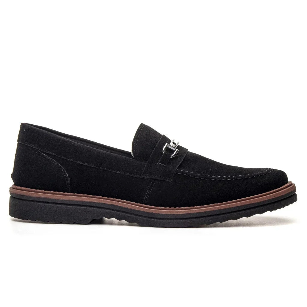 Sapato Loafer Mocassim Sofistic Couro Nobock Camurça Aveludado Sport Fino com Fivela