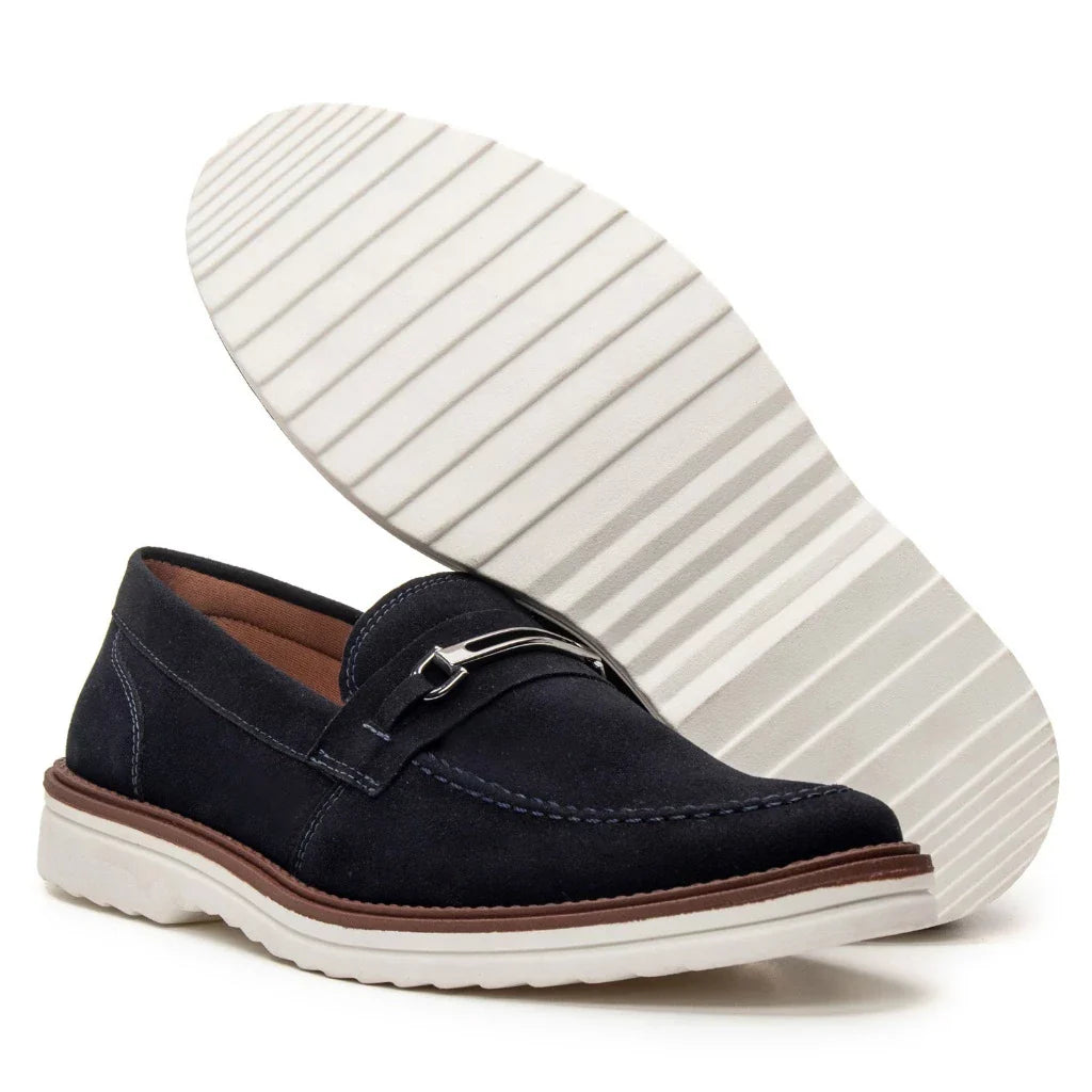 Sapato Loafer Mocassim Sofistic Couro Nobock Camurça Aveludado Sport Fino com Fivela