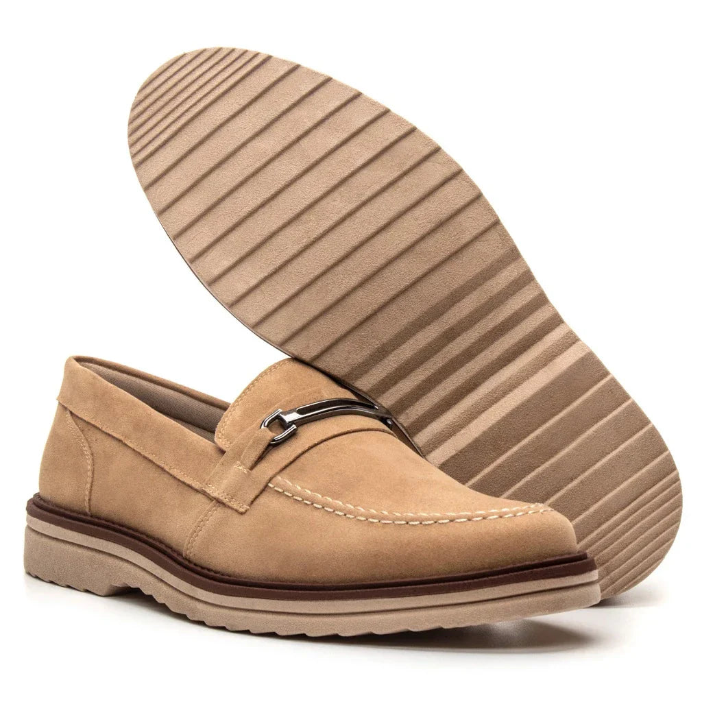 Sapato Loafer Mocassim Sofistic Couro Nobock Camurça Aveludado Sport Fino com Fivela