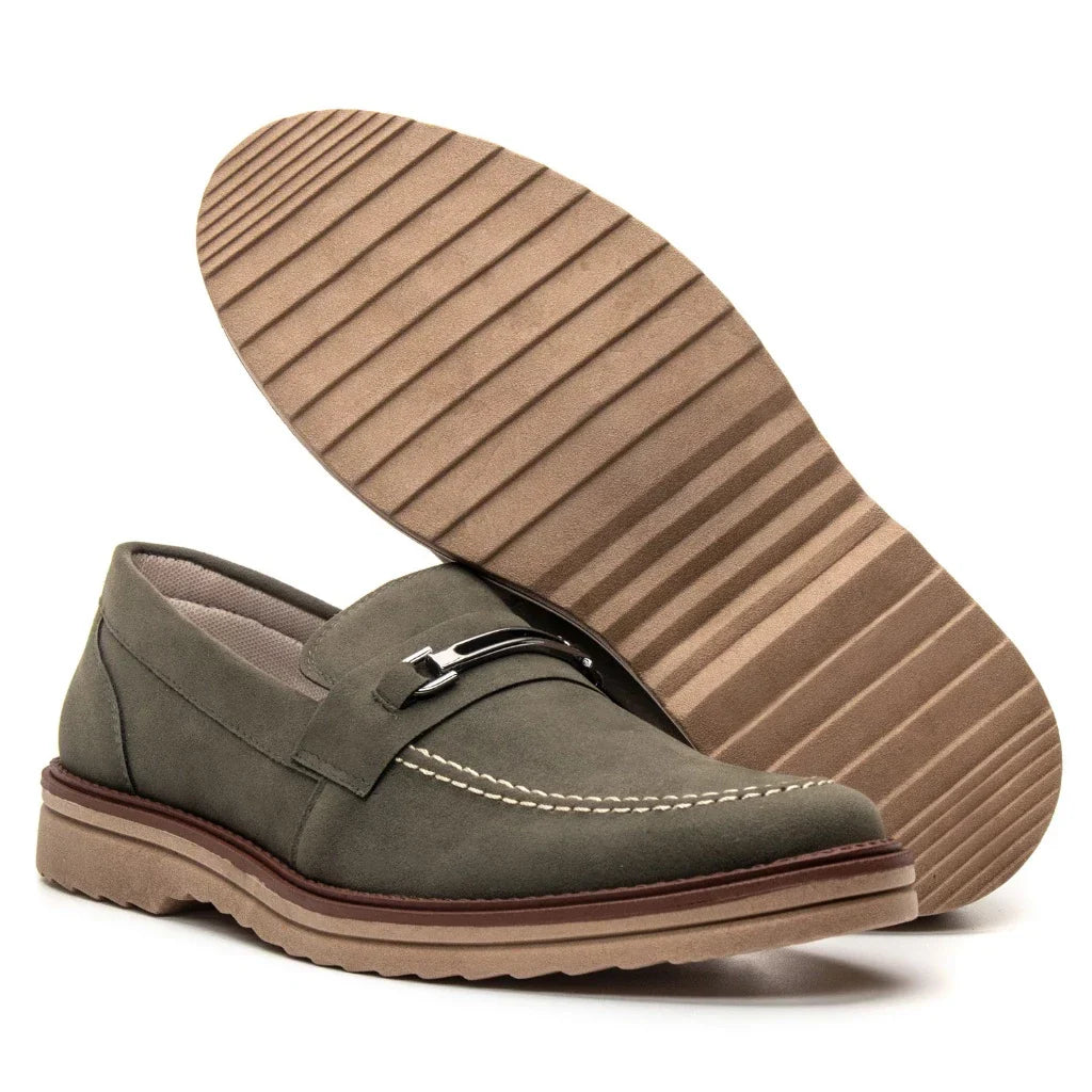 Sapato Loafer Mocassim Sofistic Couro Nobock Camurça Aveludado Sport Fino com Fivela