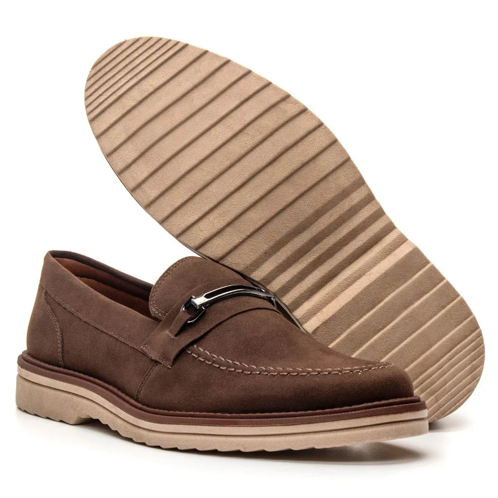 Sapato Loafer Mocassim Sofistic Couro Nobock Camurça Aveludado Sport Fino com Fivela