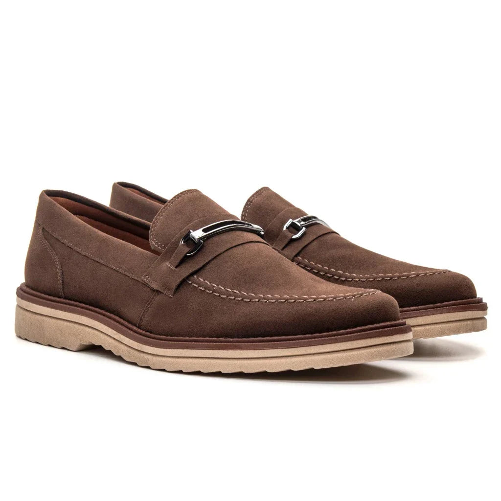 Sapato Loafer Mocassim Sofistic Couro Nobock Camurça Aveludado Sport Fino com Fivela