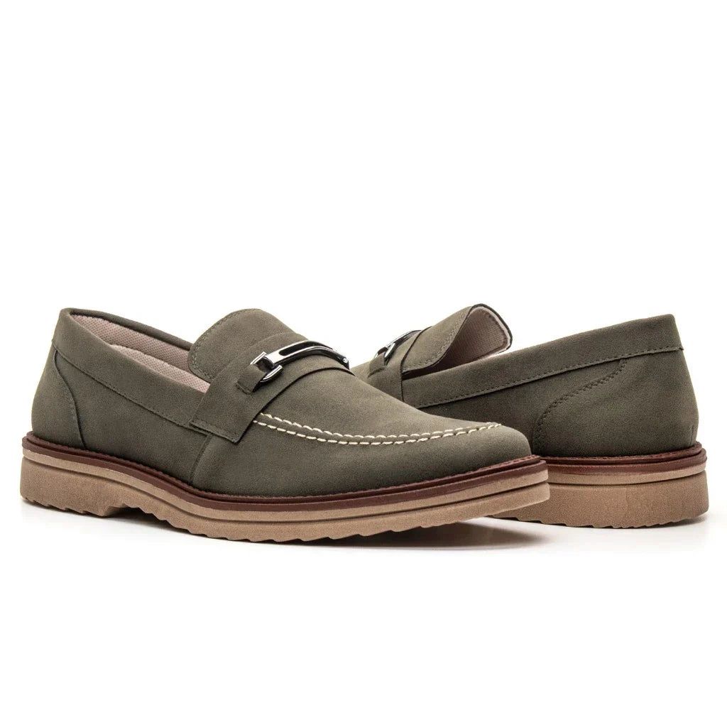 Sapato Loafer Mocassim Sofistic Couro Nobock Camurça Aveludado Sport Fino com Fivela