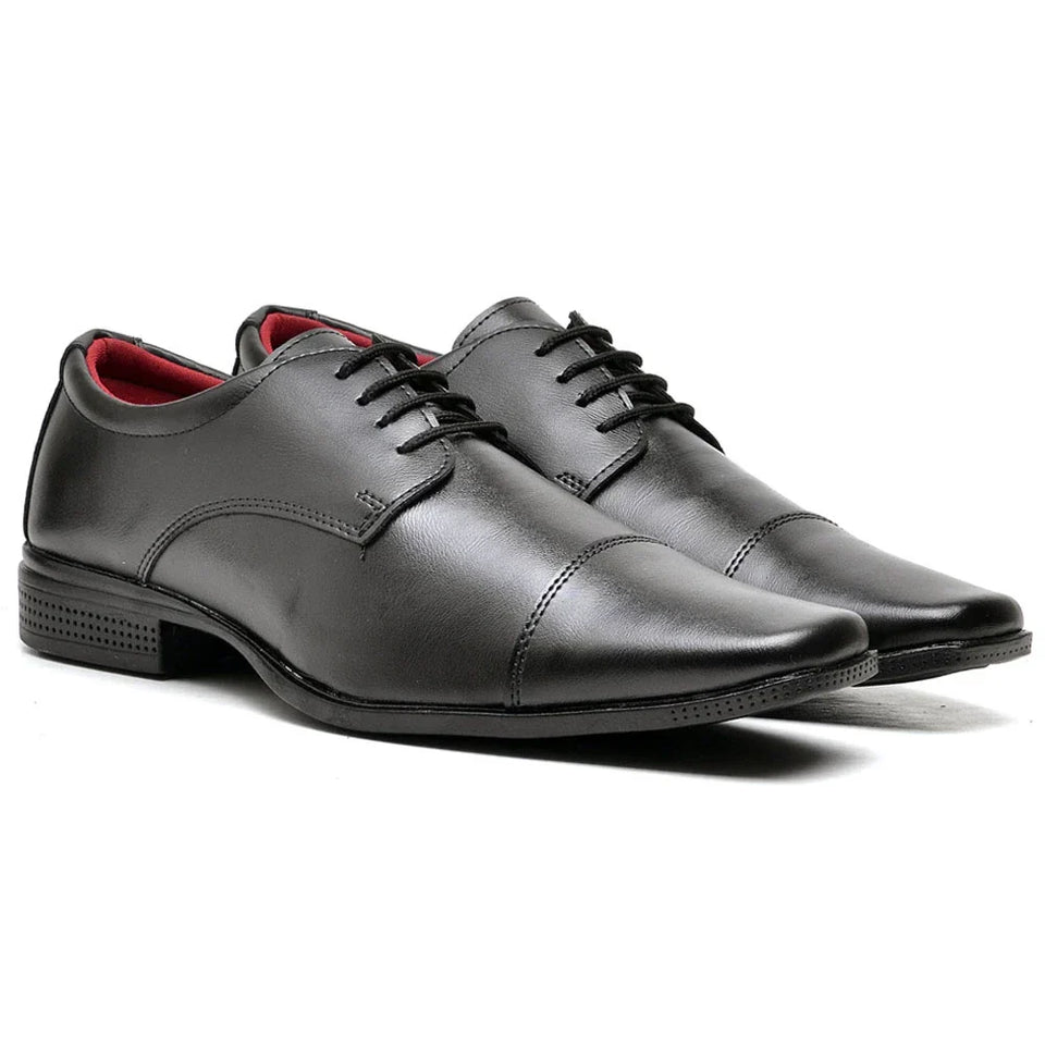 Sapato Social Sofistic Preto Fosco com Cadarço e Detalhe no Bico